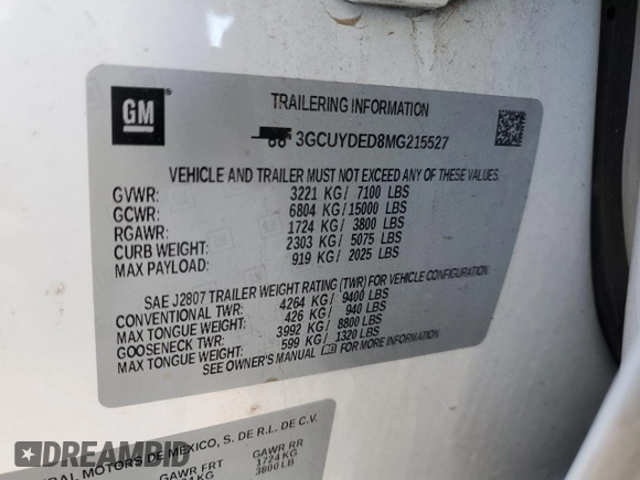 2021 Chevrolet Silverado 1500 LT with VIN 3GCUYDED8MG215527, listed as a Copart auction lot 41789785 with 118,220 mi miles and Salvage Title. Bid and sale history available at DreamBid. Image 14.