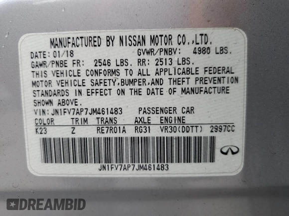 2018 Infiniti Q50 Red Sport 400 with VIN JN1FV7AP7JM461483, listed as a Copart auction lot 49177425 with 115,605 mi miles and Salvage title. Bid and sale history available at DreamBid. Image 12.