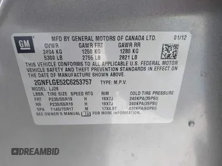 2012 Chevrolet Equinox LTZ with VIN 2GNFLGE52C6253757, listed as a IAAI auction lot 41818893 with 198,988 mi miles. Bid and sale history available at carsss.com. Image 9.