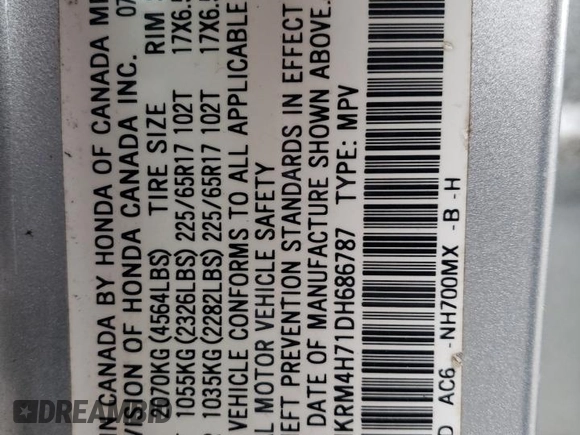 2013 Honda CR-V EX-L with VIN 2HKRM4H71DH686787, listed as a Copart auction lot 45423715 with 70,737 mi miles and Salvage Title. Bid and sale history available at carsss.com. Image 13.