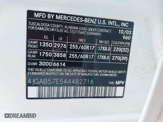 2004 Mercedes-Benz M-Class 3.5L with VIN 4JGAB57E54A482716, listed as a IAAI auction lot 40731487 with 178,587 mi miles. Bid and sale history available at carsss.com. Image 9.