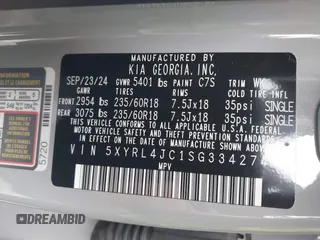 2025 Kia Sorento S z VIN 5XYRL4JC1SG334274, wystawiony jako IAAI lot #41820190 z przebiegiem 8 336 mil mil oraz . Historia ofert i sprzedaży dostępna na DreamBid. Obrazek 9.
