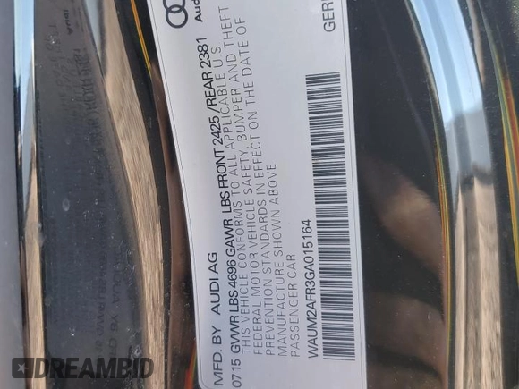 2016 Audi A5 Premium Plus with VIN WAUM2AFR3GA015164, listed as a Copart auction lot 46110405 with 113,804 mi miles and Salvage Title. Bid and sale history available at carsss.com. Image 12.
