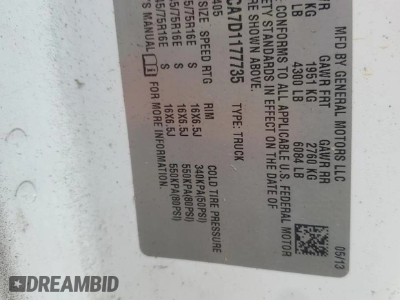 2013 Chevrolet Express Cargo with VIN 1GCZGTCA7D1177735, listed as a Copart auction lot 48693815 with 101,380 mi miles and Salvage title. Bid and sale history available at DreamBid. Image 13.