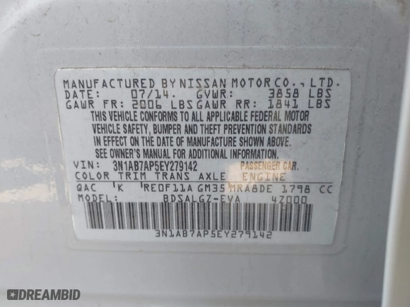 2014 Nissan Sentra SV with VIN 3N1AB7AP5EY279142, listed as a IAAI auction lot 41491575 with 125,424 mi miles. Bid and sale history available at carsss.com. Image 9.