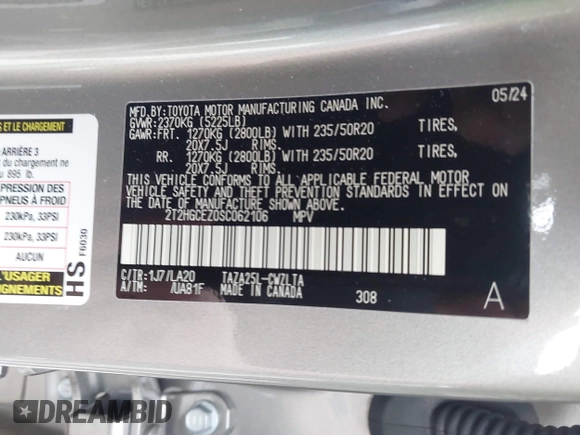 2025 Lexus NX 350 Luxury with VIN 2T2HGCEZ0SC062106, listed as a IAAI auction lot 42604940 with 3,775 mi miles and . Bid and sale history available at DreamBid. Image 9.