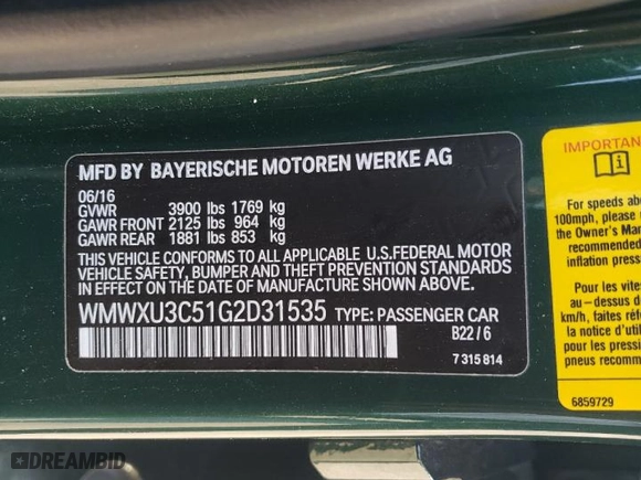 2016 MINI Cooper Hardtop 4 Door S with VIN WMWXU3C51G2D31535, listed as a Copart auction lot 42832355 with 95,458 mi miles and Salvage Title. Bid and sale history available at carsss.com. Image 14.
