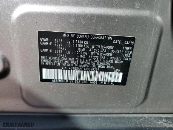 2018 Subaru Outback Limited with VIN 4S4BSANC1J3338207, listed as a Copart auction lot 52168065 with 87,924 mi miles and Salvage Title. Bid and sale history available at carsss.com. Image 13.