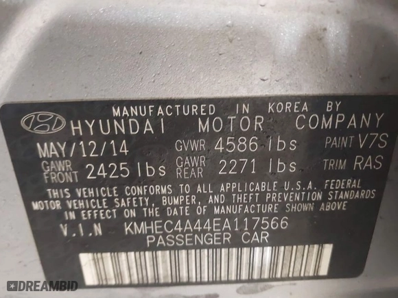 2014 Hyundai Sonata Hybrid with VIN KMHEC4A44EA117566, listed as a IAAI auction lot 41245129 with 95,218 mi miles. Bid and sale history available at carsss.com. Image 9.