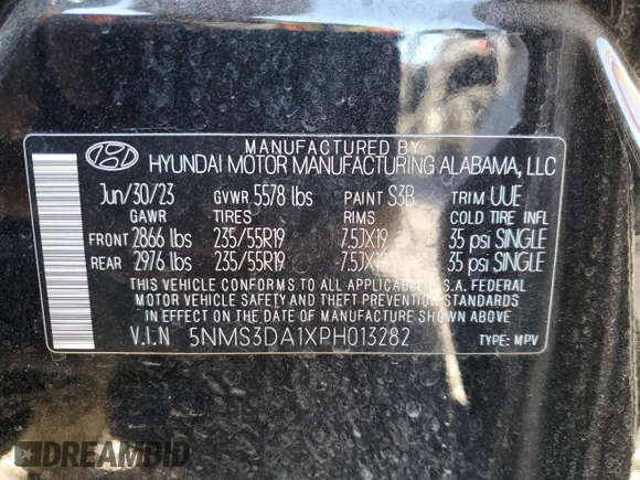 2023 Hyundai Santa Fe Hybrid SEL Premium with VIN 5NMS3DA1XPH013282, listed as a Copart auction lot 75816734 with 39,794 mi miles and Salvage Title. Bid and sale history available at carsss.com. Image 15.