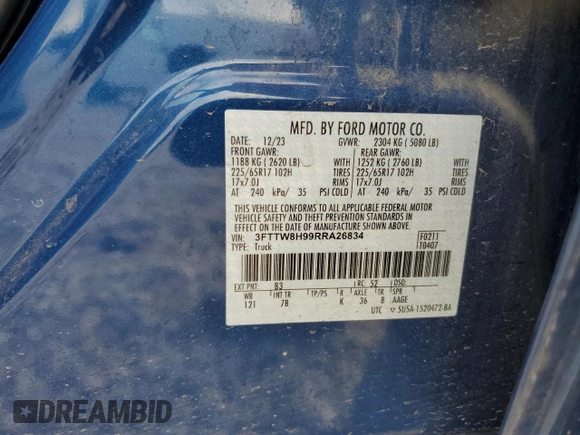 2024 Ford Maverick XLT z VIN 3FTTW8H99RRA26834, wystawiony jako Copart lot #46748615 z przebiegiem 6 036 mil mil oraz Szkoda całkowita • Salvage title. Historia ofert i sprzedaży dostępna na DreamBid. Obrazek 14.
