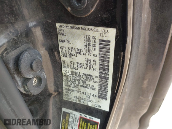 2012 Nissan Frontier S with VIN 1N6BD0CT4CC411744, listed as a IAAI auction lot 42104470 with 170,286 mi miles and . Bid and sale history available at DreamBid. Image 9.