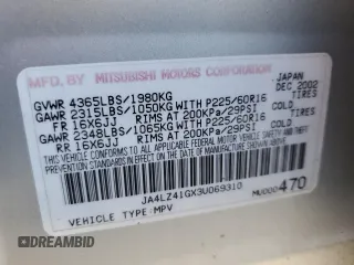 2003 Mitsubishi Outlander XLS with VIN JA4LZ41GX3U069310, listed as a Copart auction lot 48264815 with 73,181 mi miles and Salvage Title. Bid and sale history available at carsss.com. Image 12.