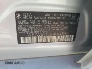 2006 BMW 3 Series 325i with VIN WBAVB13556KX41784, listed as a Copart auction lot 74008574 with 0 mi miles and Salvage Title. Bid and sale history available at carsss.com. Image 13.