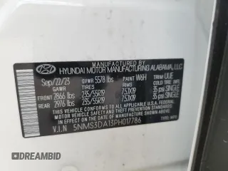 2023 Hyundai Santa Fe Hybrid SEL Premium with VIN 5NMS3DA13PH017786, listed as a Copart auction lot 72655854 with 8,977 mi miles and Salvage Title. Bid and sale history available at carsss.com. Image 13.
