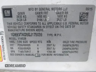 2016 GMC Acadia Denali with VIN 1GKKVTKD5GJ175039, listed as a IAAI auction lot 41486077 with 137,509 mi miles. Bid and sale history available at carsss.com. Image 9.