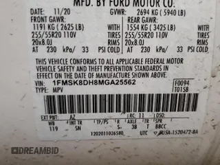 2021 Ford Explorer XLT with VIN 1FMSK8DH8MGA25562, listed as a Copart auction lot 42580855 with 35,462 mi miles and Salvage Title. Bid and sale history available at carsss.com. Image 13.