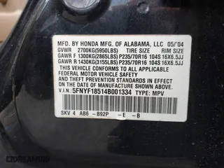 2004 Honda Pilot EX with VIN 5FNYF18514B001334, listed as a IAAI auction lot 41754663 with 208,514 mi miles. Bid and sale history available at carsss.com. Image 9.