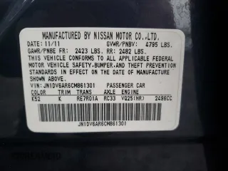 2012 Infiniti G25 x with VIN JN1DV6AR6CM861301, listed as a Copart auction lot 84049974 with 77,539 mi miles and Salvage Title. Bid and sale history available at DreamBid. Image 12.