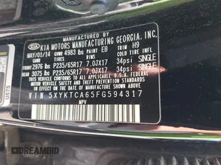 2015 Kia Sorento LX with VIN 5XYKTCA65FG594317, listed as a IAAI auction lot 42846084 with 113,297 mi miles and . Bid and sale history available at DreamBid. Image 9.