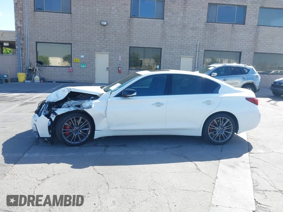 2021 Infiniti Q50 Red Sport 400 with VIN JN1FV7DR9MM880601, listed as a IAAI auction lot 42509477 with 28,202 mi miles and . Bid and sale history available at DreamBid. Image 15.