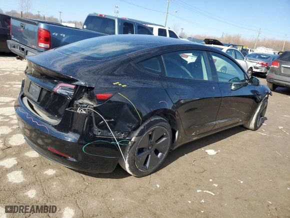 2023 Tesla Model 3 with VIN 5YJ3E1EA2PF563570, listed as a Copart auction lot 46410185 with 35,467 mi miles and Salvage Title. Bid and sale history available at carsss.com. Image 3.