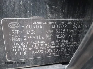 2004 Hyundai Santa Fe GLS z VIN KM8SC73E04U607574, wystawiony jako IAAI lot #41879786 z przebiegiem 183 474 mil mil oraz . Historia ofert i sprzedaży dostępna na DreamBid. Obrazek 9.