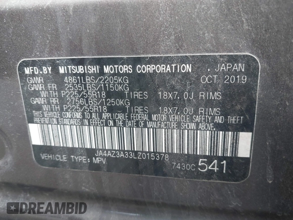 2020 Mitsubishi Outlander ES z VIN JA4AZ3A33LZ015378, wystawiony jako IAAI lot #41887351 z przebiegiem 113 349 mil mil oraz . Historia ofert i sprzedaży dostępna na DreamBid. Obrazek 9.