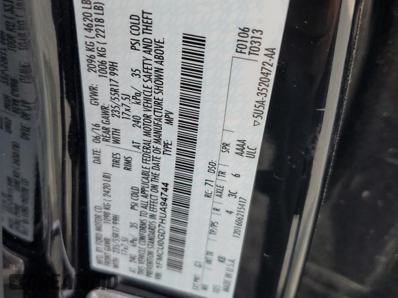 2017 Ford Escape SE z VIN 1FMCU0GD7HUA94744, wystawiony jako Copart lot #54209545 z przebiegiem 99 658 mil mil oraz Szkoda całkowita • Salvage title. Historia ofert i sprzedaży dostępna na DreamBid. Obrazek 13.