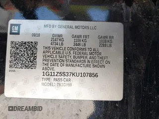 2019 Chevrolet Impala LT with VIN 1G11Z5S37KU107856, listed as a IAAI auction lot 41696552 with 150,809 mi miles and . Bid and sale history available at DreamBid. Image 9.