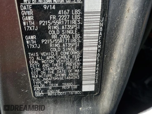 2014 Nissan Juke SL with VIN JN8AF5MV6ET484093, listed as a Copart auction lot 49223005 with Not Provided miles and Salvage Title. Bid and sale history available at DreamBid. Image 12.