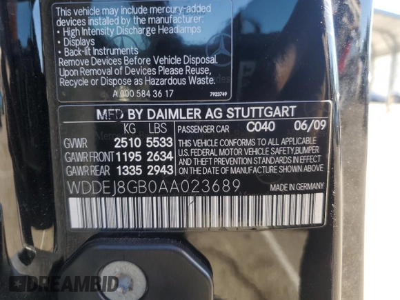 2010 Mercedes-Benz CL 550 z VIN WDDEJ8GB0AA023689, wystawiony jako Copart lot #80071654 z przebiegiem 114 509 mil mil oraz Szkoda całkowita • Salvage title. Historia ofert i sprzedaży dostępna na DreamBid. Obrazek 12.