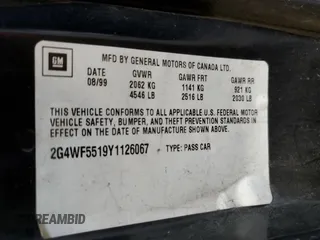 2000 Buick Regal GS with VIN 2G4WF5519Y1126067, listed as a Copart auction lot 70296503 with 216,502 mi miles and Salvage Title. Bid and sale history available at carsss.com. Image 14.