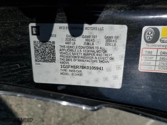2019 Chevrolet Camaro 2SS with VIN 1G1FH1R78K0105941, listed as a Copart auction lot 50090325 with 106,055 mi miles and Salvage Title. Bid and sale history available at carsss.com. Image 13.