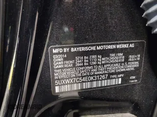 2014 BMW X3 xDrive35i with VIN 5UXWX7C54E0K31267, listed as a IAAI auction lot 42138926 with 61,244 mi miles and . Bid and sale history available at DreamBid. Image 9.