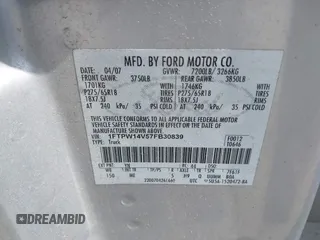 2007 Ford F-150 XLT with VIN 1FTPW14V57FB30839, listed as a IAAI auction lot 42234228 with 171,248 mi miles and . Bid and sale history available at DreamBid. Image 9.