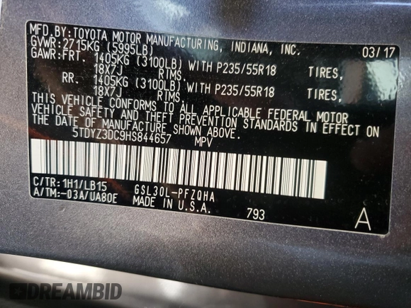 2017 Toyota Sienna XLE Auto Access Seat with VIN 5TDYZ3DC9HS844657, listed as a Copart auction lot 44708225 with 65,742 mi miles and Salvage Title. Bid and sale history available at carsss.com. Image 13.