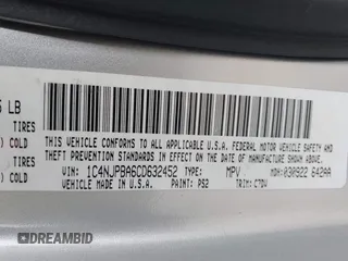 2012 Jeep Patriot Sport with VIN 1C4NJPBA6CD632452, listed as a IAAI auction lot 41833265 with 218,320 mi miles and . Bid and sale history available at DreamBid. Image 9.