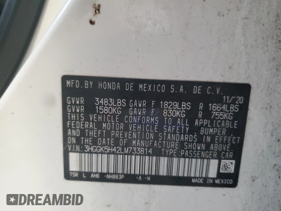 2020 Honda Fit LX with VIN 3HGGK5H42LM733814, listed as a Copart auction lot 47799195 with 68,656 mi miles and Non Repairable. Bid and sale history available at carsss.com. Image 12.