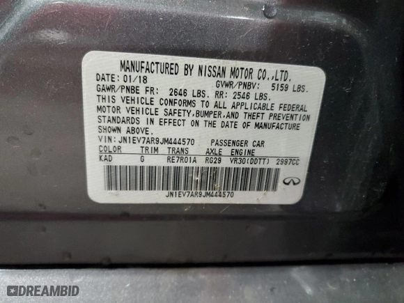 2018 Infiniti Q50 3.0t SPORT with VIN JN1EV7AR9JM444570, listed as a Copart auction lot 51449065 with NaN miles and Non Repairable. Bid and sale history available at carsss.com. Image 12.