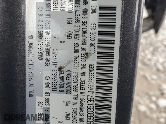 2009 Mazda 5 Touring with VIN JM1CR293990351367, listed as a Copart auction lot 72117034 with Not Provided miles and Salvage Title. Bid and sale history available at DreamBid. Image 14.