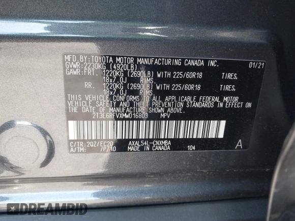 2021 Toyota RAV4 Hybrid XSE with VIN 2T3E6RFVXMW016803, listed as a IAAI auction lot 42135617 with 40,898 mi miles and . Bid and sale history available at DreamBid. Image 9.