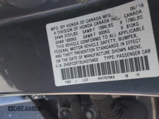 2018 Honda Civic EX с VIN 2HGFC2F7XJH575402, выставлен на аукционе IAAI как лот 42391677 с пробегом 95 623 миль миль и . История ставок и продаж доступна на DreamBid. Изображение 9.