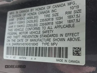 2019 Honda CR-V EX with VIN 2HKRW1H51KH516045, listed as a IAAI auction lot 41834293 with 113,438 mi miles. Bid and sale history available at carsss.com. Image 9.