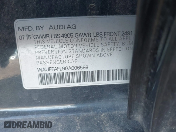 2016 Audi A4 Premium Plus with VIN WAUFFAFL9GA006588, listed as a IAAI auction lot 41903839 with 89,542 mi miles. Bid and sale history available at carsss.com. Image 9.