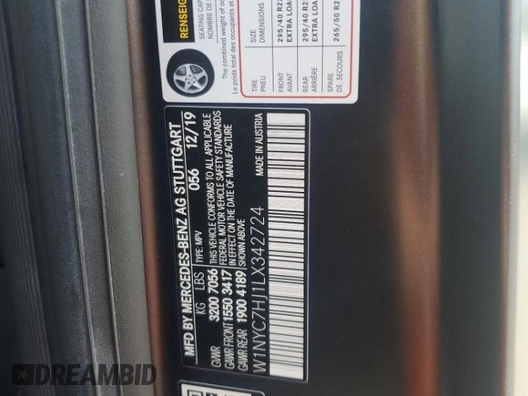 2020 Mercedes-Benz G 63 AMG with VIN W1NYC7HJ1LX342724, listed as a Copart auction lot 49154495 with 8,141 mi miles and Salvage title. Bid and sale history available at DreamBid. Image 13.