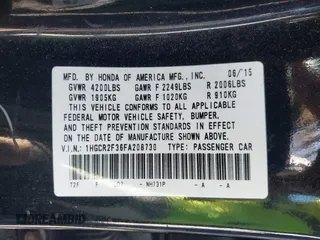 2015 Honda Accord Sedan LX with VIN 1HGCR2F36FA208730, listed as a IAAI auction lot 41679305 with Not Provided miles. Bid and sale history available at carsss.com. Image 9.
