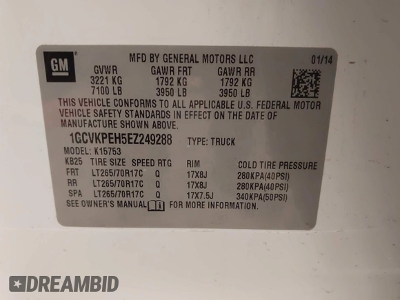 2014 Chevrolet Silverado 1500 Work Truck with VIN 1GCVKPEH5EZ249288, listed as a IAAI auction lot 41479579 with 141,549 mi miles and . Bid and sale history available at DreamBid. Image 9.