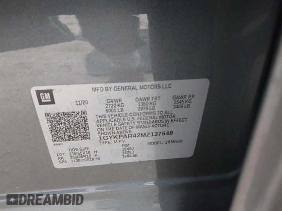 2021 Cadillac XT6 Luxury with VIN 1GYKPAR42MZ137548, listed as a IAAI auction lot 41630991 with 23,793 mi miles. Bid and sale history available at carsss.com. Image 9.
