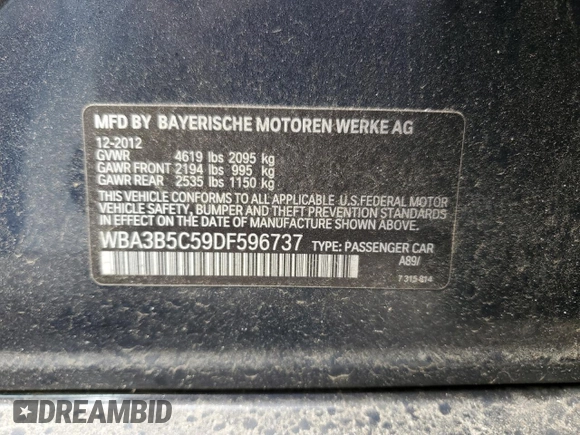 2013 BMW 3 Series 328i xDrive z VIN WBA3B5C59DF596737, wystawiony jako Copart lot #64433395 z przebiegiem 76 417 mil mil oraz Czysty tytuł • Clean title. Historia ofert i sprzedaży dostępna na DreamBid. Obrazek 12.